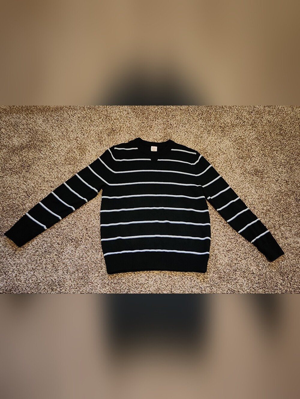 Black Crewneck Sweater with White Stripes